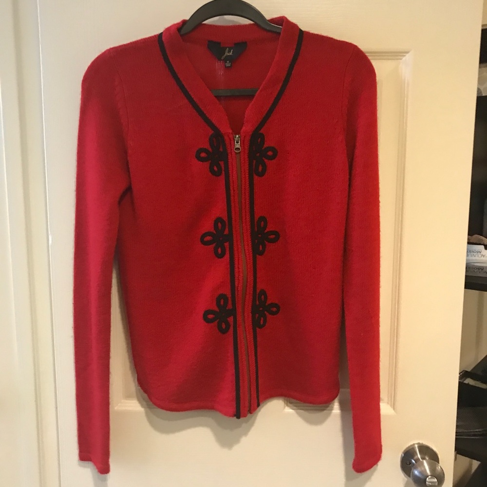 Red knit cardigan